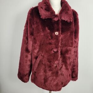 Vintage 90s Jou Jou Faux Fur Maroon Burgundy Coat Size XL